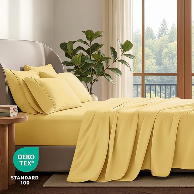 Bare Home Hotel Luxury Twin XL Sheet Set, Extra Soft - 4 Piece Set - Deep Pockets - Easy Fit - Cooling & Breathable - Wrinkle, Fade, Stain Resistant - Includes 2 Pillowcases (Twin XL, Lemon Drop)