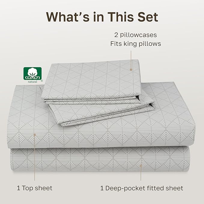 California Design Den Soft King Size 100% Cotton Sheet Sets, 400 TC Good Housekeeping Award Winner, Smooth Sateen Finish with Deep Pockets, Cozy & Durable King Bedding Set (Crosshatch Taupish - Sage)