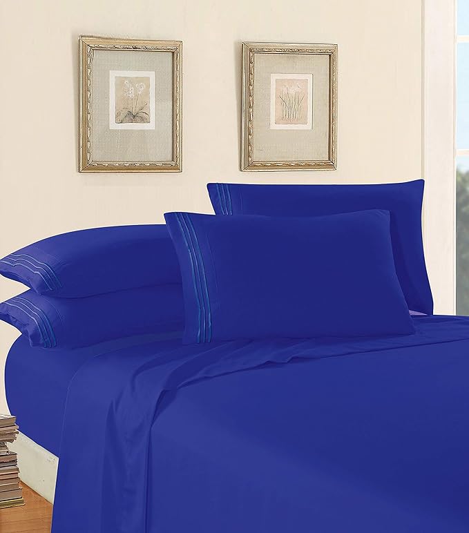 Elegant Comfort Luxury 1500 Premium Hotel Quality Microfiber 4-Piece Sheet Set - Wrinkle Resistant, All Around Elastic Fitted Sheet, Deep Pocket up to 16", Twin/Twin XL, Royal Blue