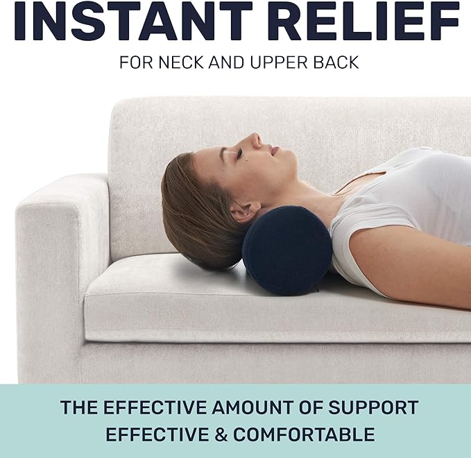 AllSett Health Round Cervical Roll Cylinder Bolster Pillow with Removable Washable Cover, Ergonomically Designed for Head, Neck, Back, and Legs || Ideal for Spine and Neck Support, Navy