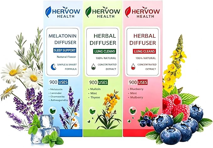 【HERVOW】 Portable Aromatherapy Diffuser for Essential Oils – 900 Uses Long Lasting, No Electricity, Natural Mint Lavender Chamomile, for Home Car Office Travel, Calming Air Freshener Gift