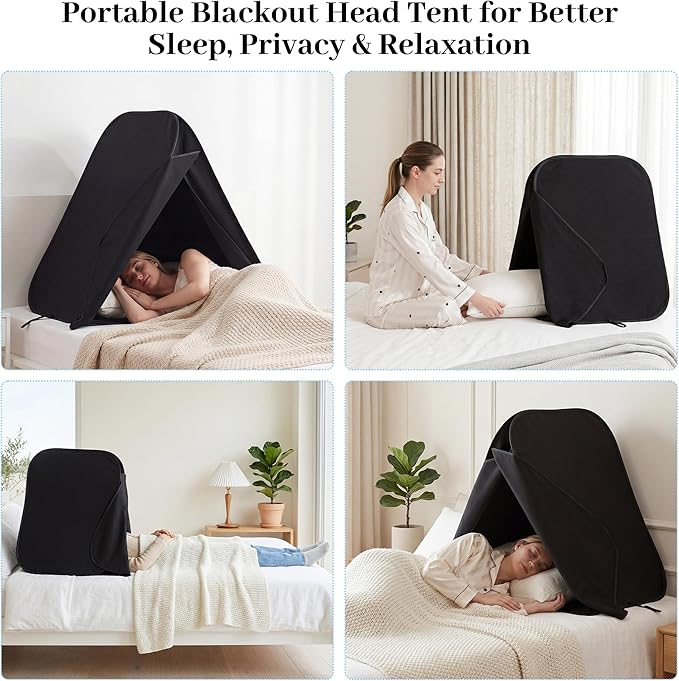 MABOZOO Portable Blackout Bed Tent for Sleeping, Privacy Sleep Cover with 2-Layer Light Blocking, Foldable Frame (33.9" L × 24.8" W × 29.5" H), Perfect for Nightshift, Dorms, Travel & Naps
