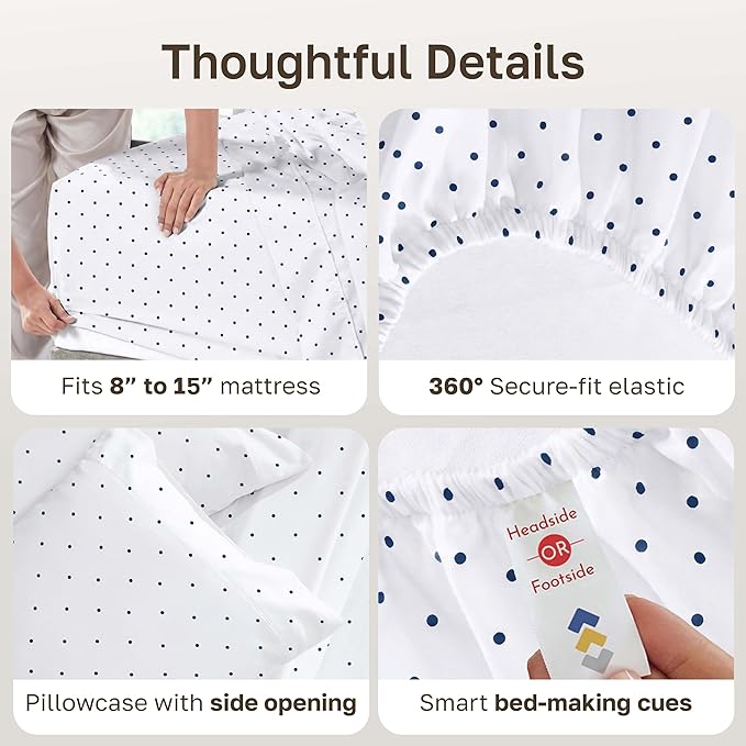 California Design Den Soft 100% Cotton Twin XL Sheet Set, 400 Thread Count Good Housekeeping Award Winner, Smooth Sateen Finish, Cozy and Durable Cotton Bedding Set - Polka Dot