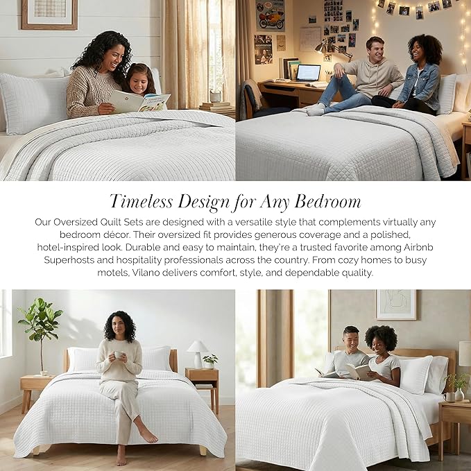 Southshore Fine Living, Inc. White Queen Quilt Bedding Set, Dual Fit Luxury Bedding Quilts, Queen Size Bedspread Coverlet, Full Size Quilted Coverlet Bed Spread w/Pillow Shams, White Quilts Full Size