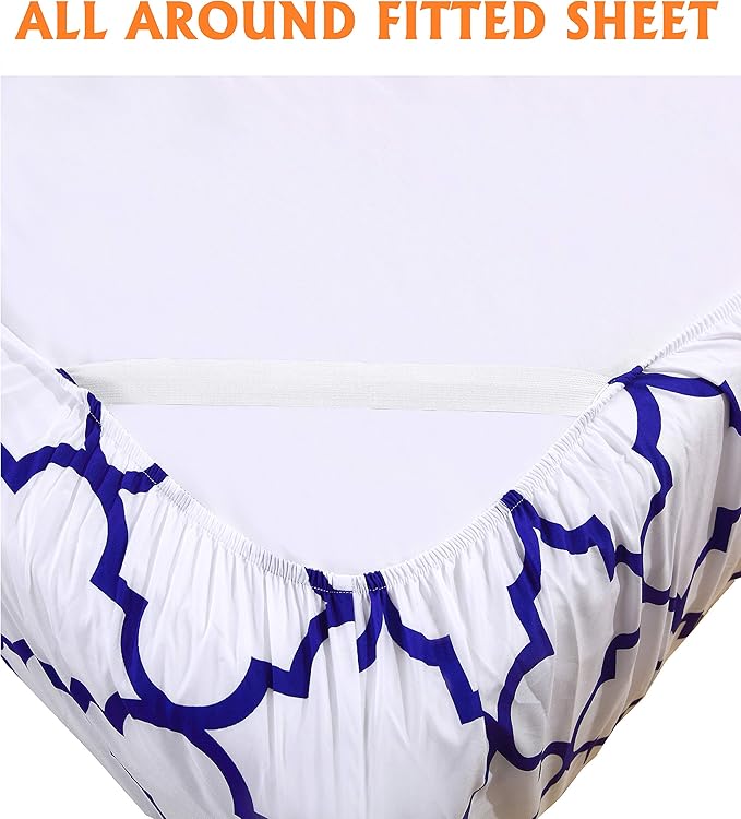 Elegant Comfort Luxury Soft Bed Sheets Quatrefoil Pattern - 1500 Premium Hotel Quality Microfiber Softness Wrinkle and Fade Resistant (6-Piece) Bedding Set, Full, Duke Blue