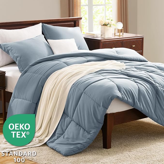 CozyLux Twin/Twin XL Comforter Set Grayish Blue - 2 Pieces Box Stitched Twin Bed Set for Teen Boys and Girls with All Season, Soft Bedding Sets with 1 Down Alternative Comforter and 1 Pillow Sham