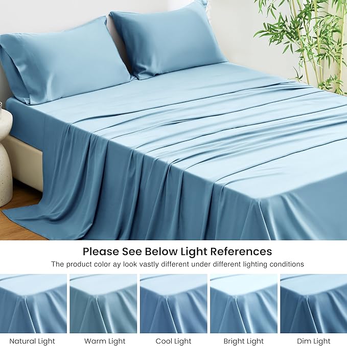 Love's cabin 3 Piece Twin XL Sheet Set, 100% Rayon Derived from Bamboo, Cooling & Breathable, Soft Silky Deep Pocket up to 16", Hotel Luxury Bedding for Hot Sleepers, Aqua