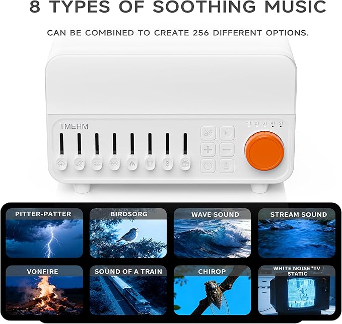 TMEHM 4-in-1 Sleep Sound Machine with White Noise & 8 Nature Sounds, Bluetooth Speaker, Night Light & Aroma Diffuser with Timer for Baby, Kids and Adults (White)
