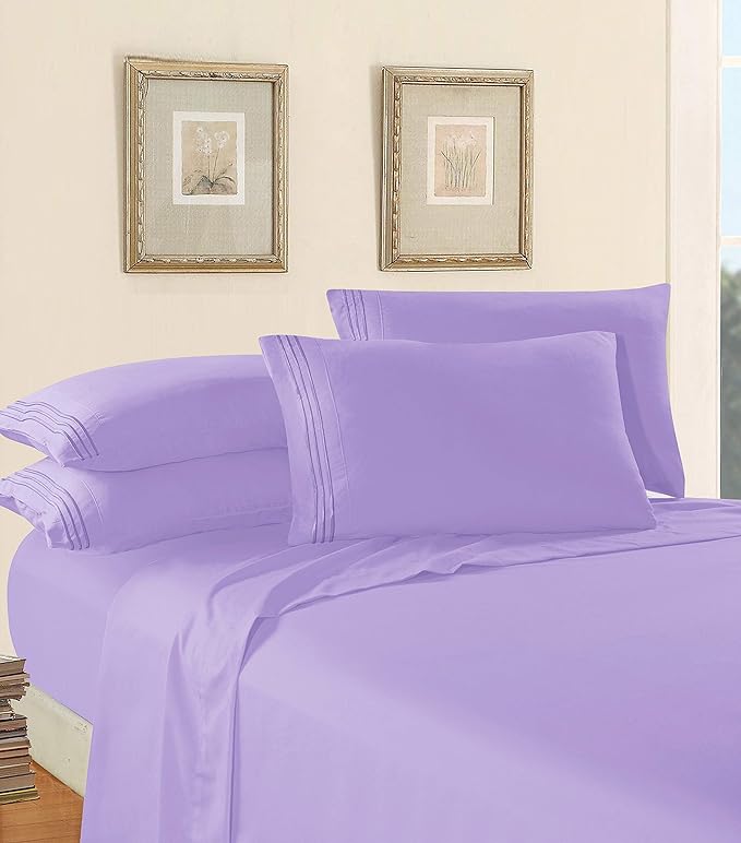 Elegant Comfort Luxurious Soft 1500 Premier Hotel Quality 4-Piece Bed Sheet Set Wrinkle and Fade Resistant Bedding Set, Deep Pocket up to 16inch, Full, Lavender