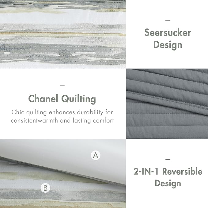 Madison Park Marina Comforter Quilt Combo Set - Modern Luxury Design, All Season Down Alternative Bedding, Matching Shams, Decorative Pillows, King/Cal King(104"x92"), Yellow 8 Piece