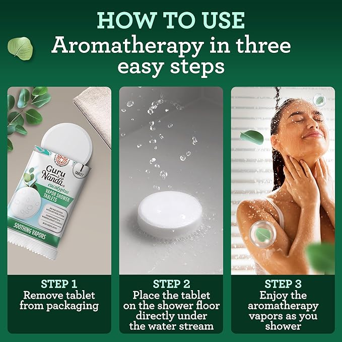 GuruNanda Eucalyptus Vapor Shower Tablets, Clean-Dissolving Aromatherapy Shower Steamers with Eucalyptus & Menthol, Promotes Relaxation, Ideal for Gifting, 30 Count