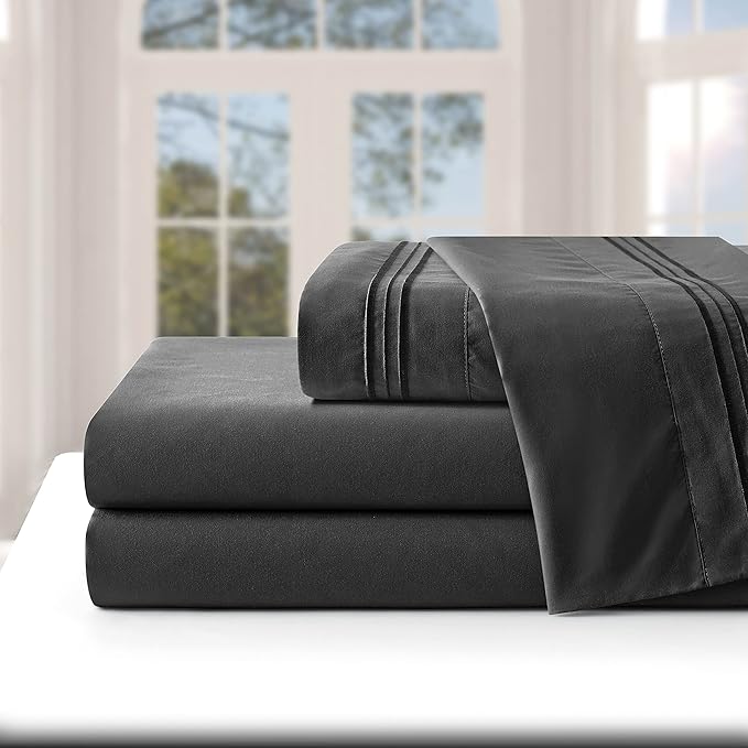 Manyshofu Extra Deep Pocket Queen Sheet Sets - Hotel Luxury 1800 Thread Count Sheets & Pillowcases - Microfiber Bed Set up to 24" Mattress - Charcoal Grey Bed Sheets 18-24 Inch Deep Pockets - 4 Piece