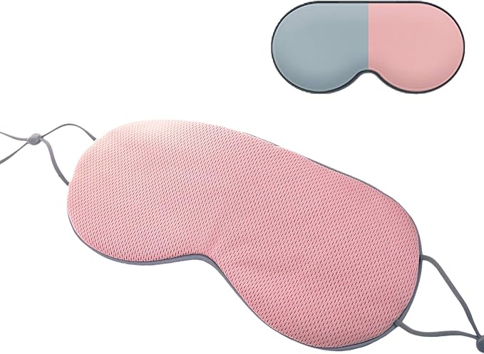 Sleep Mask, DMaos Sleep Aid Super Soft Air Eyes Pillow, Milk Silk and Warm Cloth Sides, Adjustable Slip Hold Strap to Ears - Gray + Pink