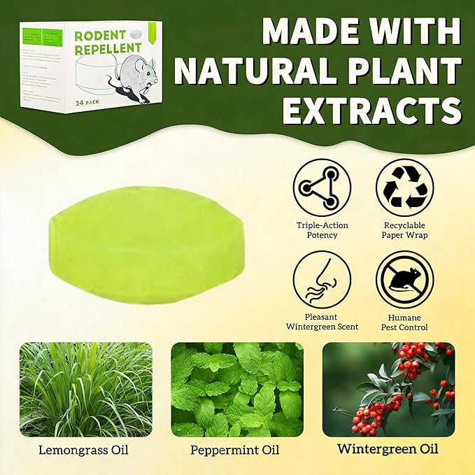 Mouse Rodent Repellent, 24 Pack Peppermint Oil for Rodents, Rat & Mice Repellent Indoor & Outdoor Use, Natural Moth Balls for Rodent Mice Repellent for Home,Garage, Car, RV & Garden