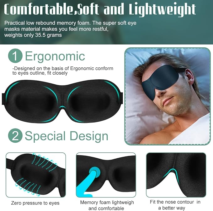 Bencailor 8 Pcs Sleep Mask for Side Sleeper 3D Eye Masks for Sleeping Blackout Eye Cover Shade Night Blindfold with Adjustable Strap for Women Men Sleeping Game Gifts(Large,Fresh Colors)