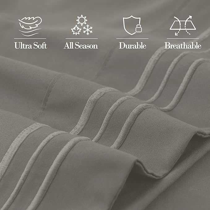 Mocassi 2-Piece Premium Standard/Queen Pillowcase Set 1800 Series Hotel Quality Microfiber - Soft and Breathable with 3-Line Embroidery Wrinkle and Stain Resistant, Easy Care, 20" x 30", Gray