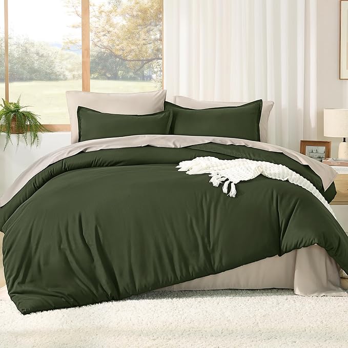 Litanika Comforter King Size Set Olive - 7 Pieces Bed in a Bag King Beddding Comforter Sets, Plain Lightweight Bed Set with Comforter, Sheets, Pillowcases & Shams