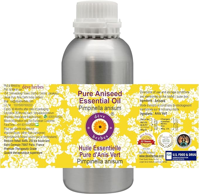 Deve Herbes Pure Aniseed Essential Oil (Pimpinella anisum) Steam Distilled 1250ml (42 oz)