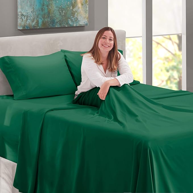 Nestl Sheets Set, King, Microfiber, Deep Pocket, 4 Piece, Hunter Green