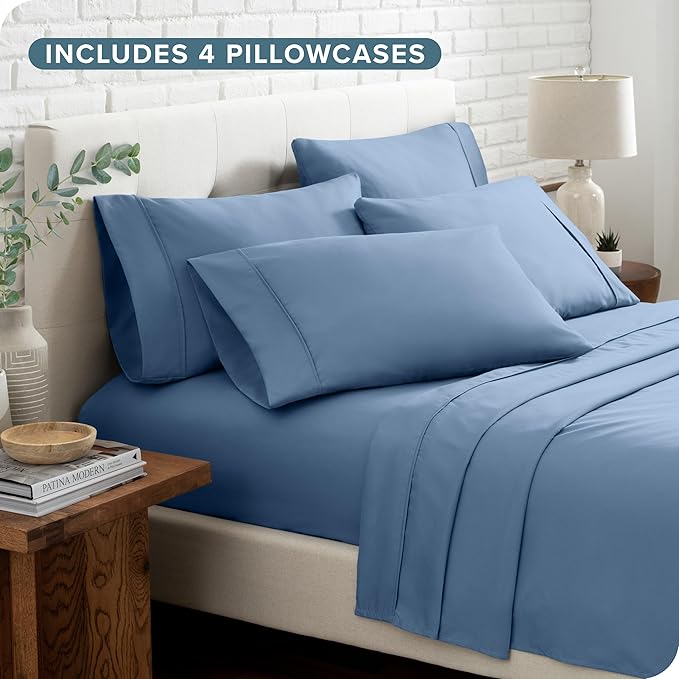 Bare Home Hotel Luxury Full Sheet Set, Extra Soft - 6 Piece Set - Deep Pockets - Easy Fit - Cooling & Breathable - Wrinkle, Fade, Stain Resistant - Includes 4 Pillowcases (Full, Coronet Blue)