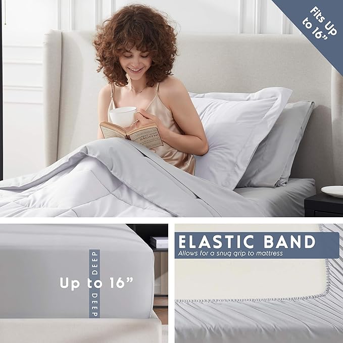 Nestl 7 Piece Twin XL Comforter Set – White Reversible Bed in a Bag – Complete Twin XL Size Bedding Set with Sheets, Set of 2 Down Alternative Pillows, Pillowcase and Sham