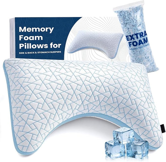 A-Pce Adjustable Pillow, Queen Size Bed Pillows for Sleeping, Shredded Memory Foam Pillows, Cooling Pillow for Side, Back, Stomach Sleepers, Bed Pillows for Hot Sleepers,Extra Fill Included