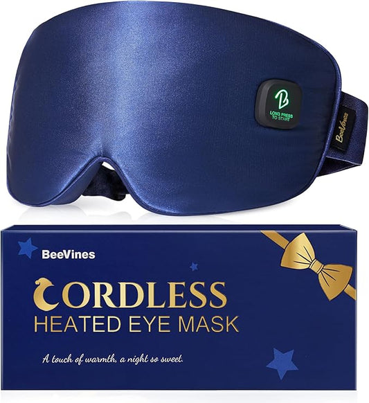 BeeVines Cordless Heated Eye Mask for Dry Eyes, Washable Heat Eye Masks for Blepharitis, Warm Eye Compress for Men & Women, 1500mAh Rechargeable Eye Warmer with Travel Pouch(Blue)