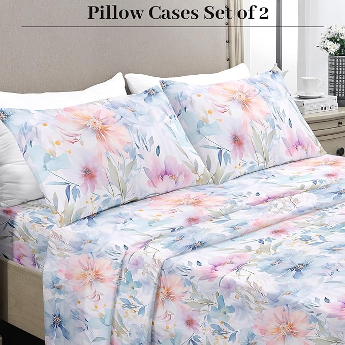 YIYEA King Size Pillow Cases Set of 2, Ultra Soft Double Brushed Microfiber Pillowcases King, Floral Bed Pillow Covers, Fade Resistant, Easy Slip-On (20"x36")