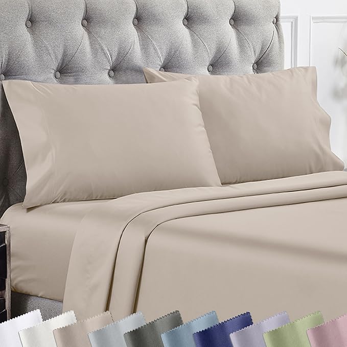 California Design Den Pillow Cases King Size Set of 2-1000 Thread Count Sateen, Soft and Thick 100% Cotton King Pillowcases, Durable - Beige (Sand Tone)