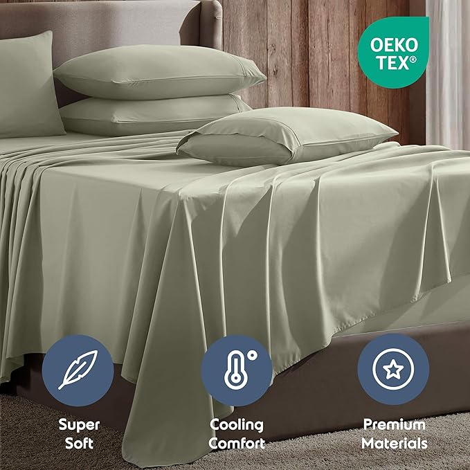 Nestl Extra Deep Twin XL Sheet Set - 4 Piece Breathable & Cooling Sheets - Hotel Luxury Bedding Set w/18-24 Inch Deep Pockets - Easy & Secure Fit - Super Soft, Wrinkle Free & Comfy - Light Sage