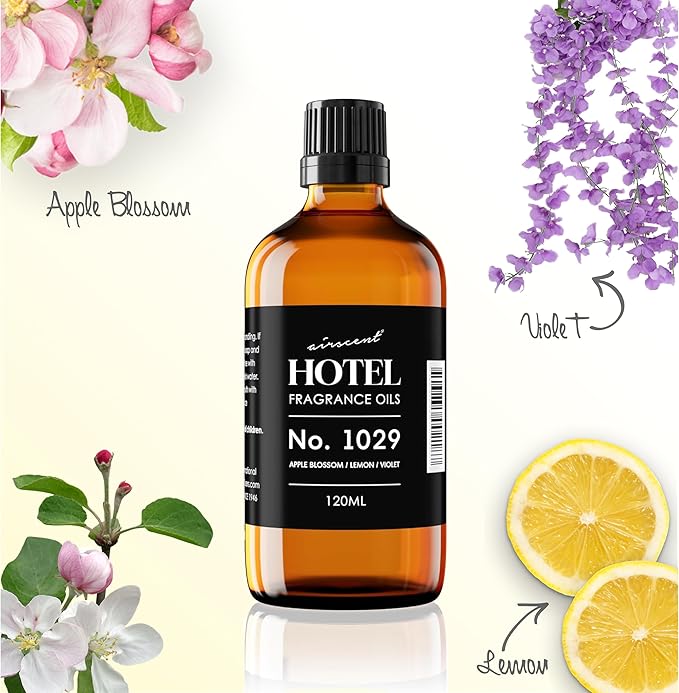 AirScent Hotel Diffuser Oil No. 1029 Inspired by The Floral Breeze Hotel Scent - Premium Fragrance Oil for Ultrasonic and Waterless Diffusers and Crafting - 120 mL, 4 fl oz Glass Bottle with Dropper