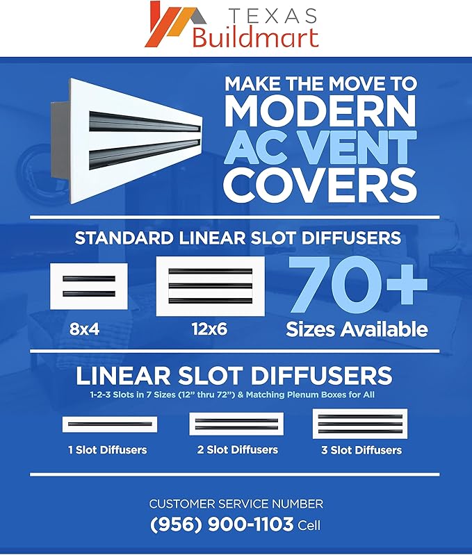 BUILDMART - 14x4 Modern AC Vent Cover - Decorative White Aluminum Air Vent - Standard Linear Slot Diffuser - Heating and Cooling Register Grille for Ceiling, Walls & Floors - Texas Buildmart