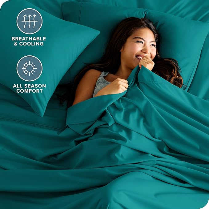 Bare Home Full Sheet Set - 1800 Ultra-Soft Microfiber Full Bed Sheets - Double Brushed - Deep Pockets - Easy Fit - 4 Piece Set - Bedding Sheets & Pillowcases (Full, Emerald)