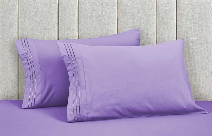 Mocassi Luxury Split King 5-Piece Sheet Set - 1800 Premium Hotel Quality - Easy-Fit, Wrinkle, Fade Resistant Bed Sheets and Pillowcases - All Around Elastic Fitted Sheet, Deep Pocket, Lilac