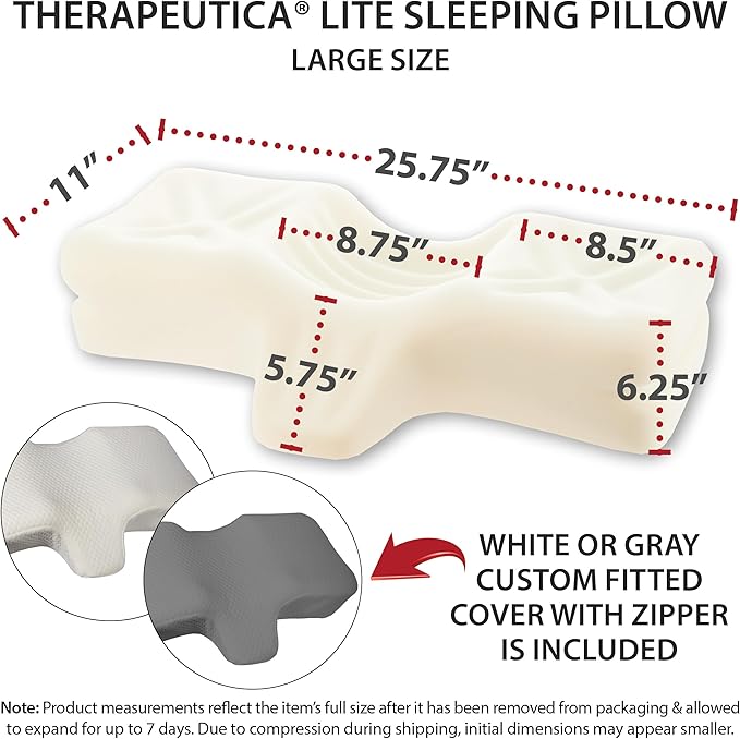 Therapeutica Lite Cervical Orthopedic Foam Sleeping Pillow; for Neck, Shoulder, and Back Pain Relief; Helps Spinal Alignment; Back and Side Sleeping, Medium Firm - Large