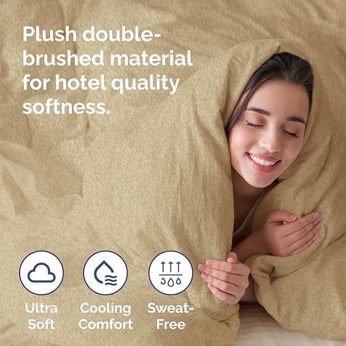 Duvet Cover King Size Set - Extra Soft King Duvet Cover 104" x 90" with 2 Pillow Shams - Hotel Luxury, Easy Care & Fade Free with Zipper Closures & Ties - Comfy, Cozy and Breathable (Heathered Tan)