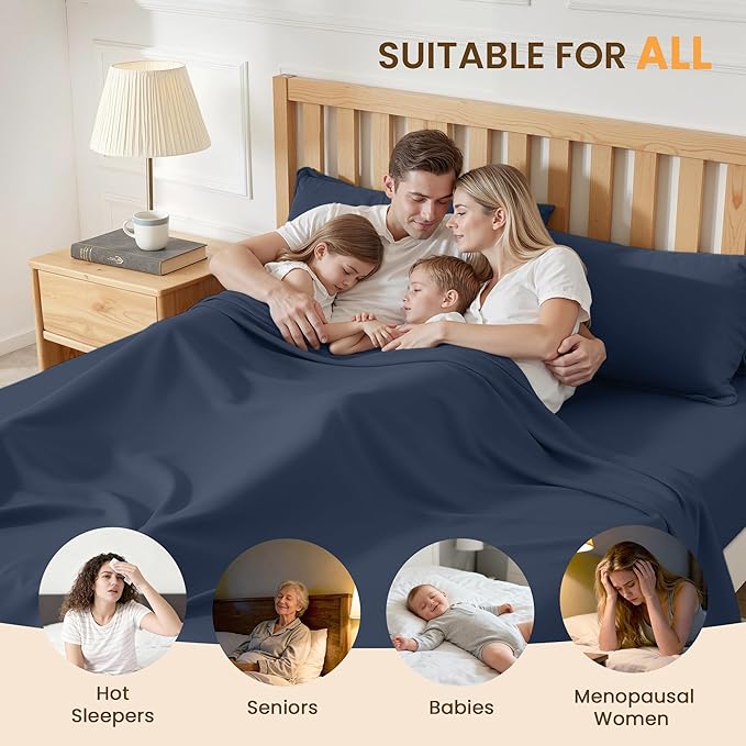 Cal King Size 4 Piece Sheet Set - Comfy Breathable & Cooling Bed Sheets Set, Soft and Wrinkle Free, Deep Pockets, Easy & Secure Fit, Hotel Luxury Bedding for Women, Men - Oeko-Tex - Navy Blue