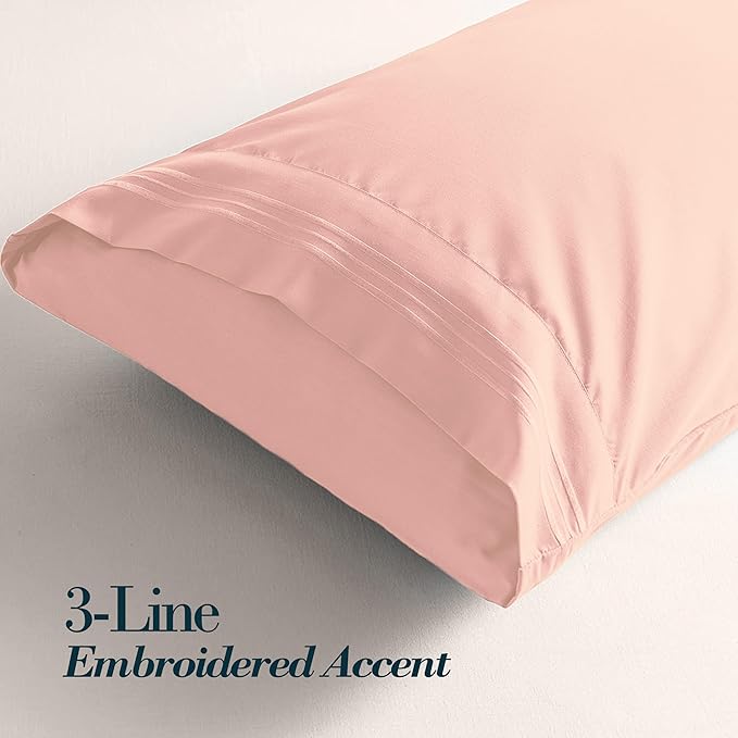 Mocassi 2-Piece Premium Standard/Queen Pillowcase Set 1800 Series Hotel Quality Microfiber - Soft and Breathable with 3-Line Embroidery Wrinkle and Stain Resistant, Easy Care, 20" x 30", Blush Pink