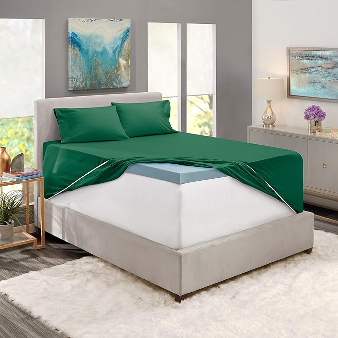 Nestl Twin Size Sheet Set, 4 Piece Extra Deep Pocket (18-24 inches), Microfiber, Hotel Luxury, Soft, Breathable, Wrinkle-Free, Easy to Care, Dark Green