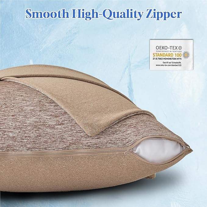 CHOSHOME Cooling Pillow Cases Zipper Pillow Covers Q-Max > 0.45 Zippered Pillowcases for Hot Sleepers, Soft, Breathable, Skin-Friendly, 2 Pack (King, 20"x36", Brown)