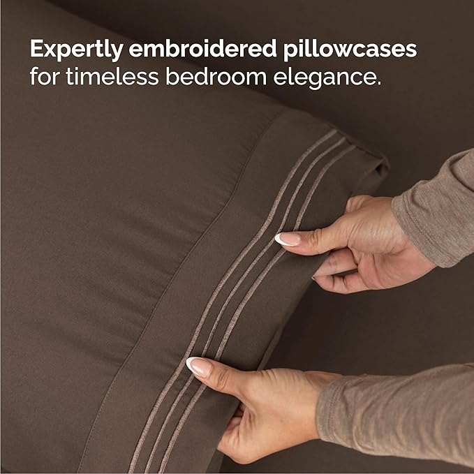 Cal King Size 4 Piece Sheet Set - Comfy Breathable & Cooling Sheets - Hotel Luxury Bed Sheets for Women & Men - Deep Pockets, Easy-Fit, Extra Soft & Wrinkle Free Sheets - Brown Oeko-Tex Bed Sheet Set