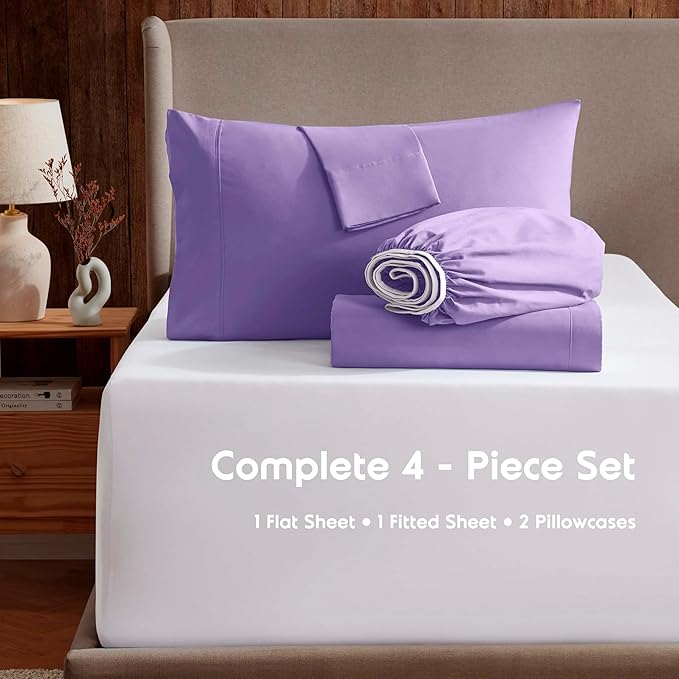 Nestl Extra Deep Twin Sheet Set - 4 Piece Breathable & Cooling Sheets - Hotel Luxury Bedding Set w/18-24 Inch Deep Pockets - Easy & Secure Fit - Super Soft, Wrinkle Free & Comfy - Lavender