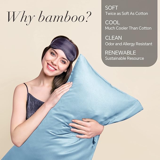 BEDELITE Pillow Cases Queen Size Set of 2, Rayon Derived from Bamboo, Cooling Pillow Cases for Hot Sleepers & Night Sweats, Breathable and Silky Soft Envelope Pillowcases(Blue, 20"x30")
