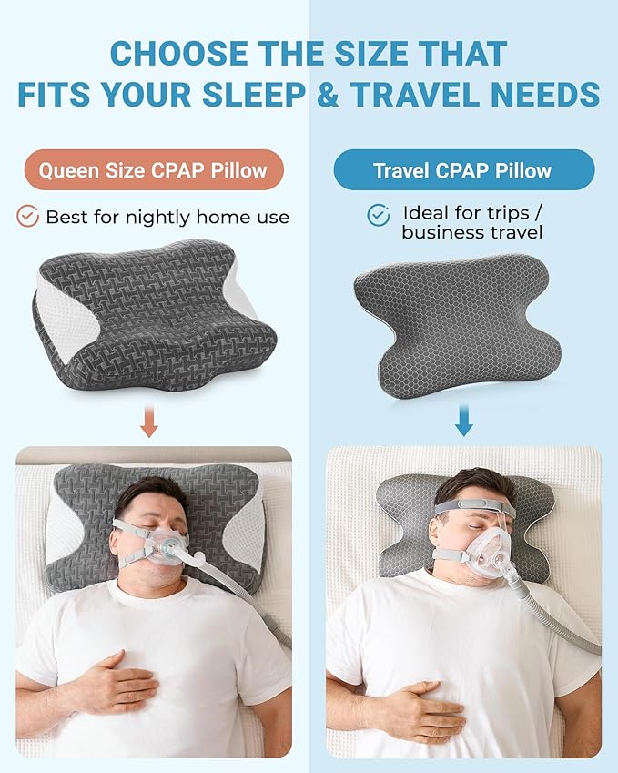 Elviros CPAP Pillow for Side & Back Sleepers, HSA/FSA Portable Travel Sleep Apnea Pillow with Adjustable Height, Reduce Mask Leaks & Pressure,for Camping, Hotels