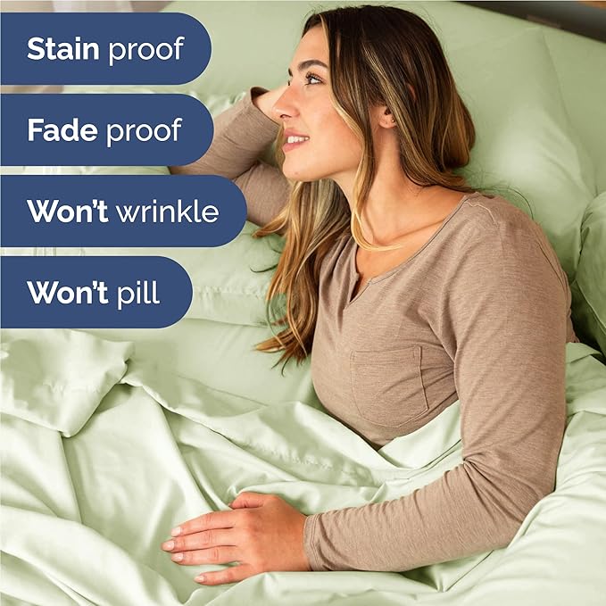 Full 6 Piece Sheet Set - Comfy, Breathable & Cooling - Hotel Luxury Bedding for Women, Men, Kids, Teens & Children - 1 Flat & 1 Fitted Sheet & 4 Pillowcases w/ Deep Pockets - Wrinkle Free - Light Sage