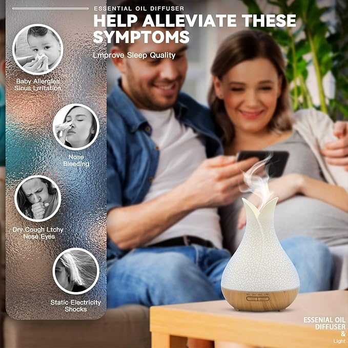 Essential Oils Diffuser, 500 ml Ultrasonic Aromatherapy Diffuser with 7 Ambient Lights 4 Timer Remote Self-Switching Off Waterless, Humidifier Diffuser for Home Large Room