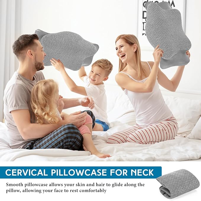 HunnmingRe Cervical Pillow Case Cover Comfortable and Breathable Memory Foam Cervical Neck Pillow Case Cover with Zipper(Gray,Standard Size)