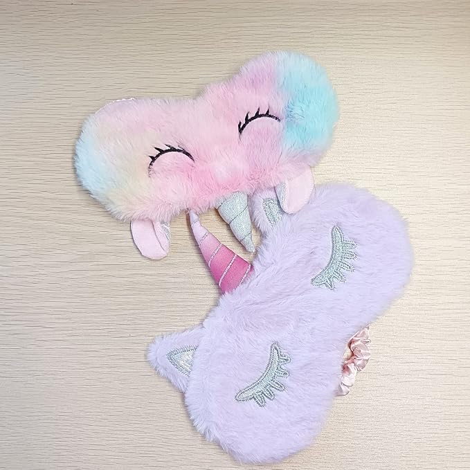 Cute Animal Sleeping Sleep Mask Soft Plush Blindfold Cute Rabbit Panda Koala Eye Cover Eyeshade for Kids Teens Girls Women (Unicorn Purple)