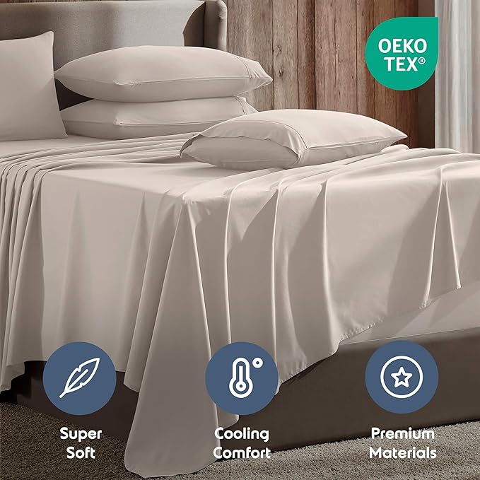 Nestl Extra Deep Cal King Sheet Set - 6 Piece Breathable & Cooling Sheets - Hotel Luxury Bedding Set w/18-24 Inch Deep Pockets - Easy & Secure Fit - Super Soft, Wrinkle Free & Comfy - Linen