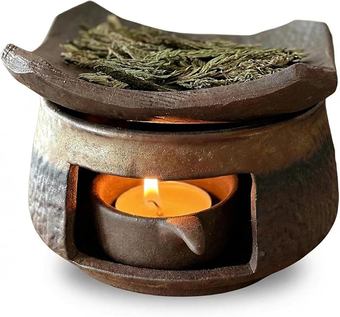 Zen Incense Burner Kit,Ceramic Aromatherapy Burner for Cedar Essential Oil Burner,Tea Light Teapot Warmer Candle Holder for Home Office Meditation Relaxation Decor